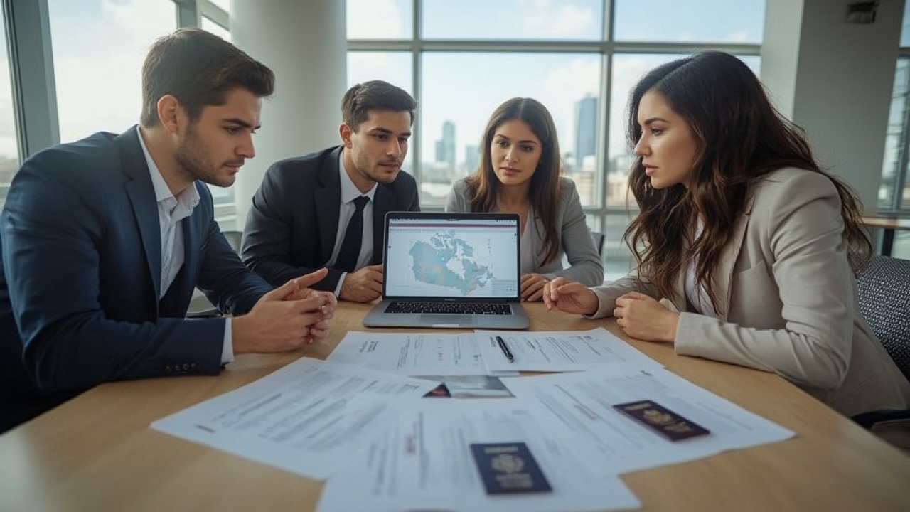 Diverse group reviewing Canadian job documents