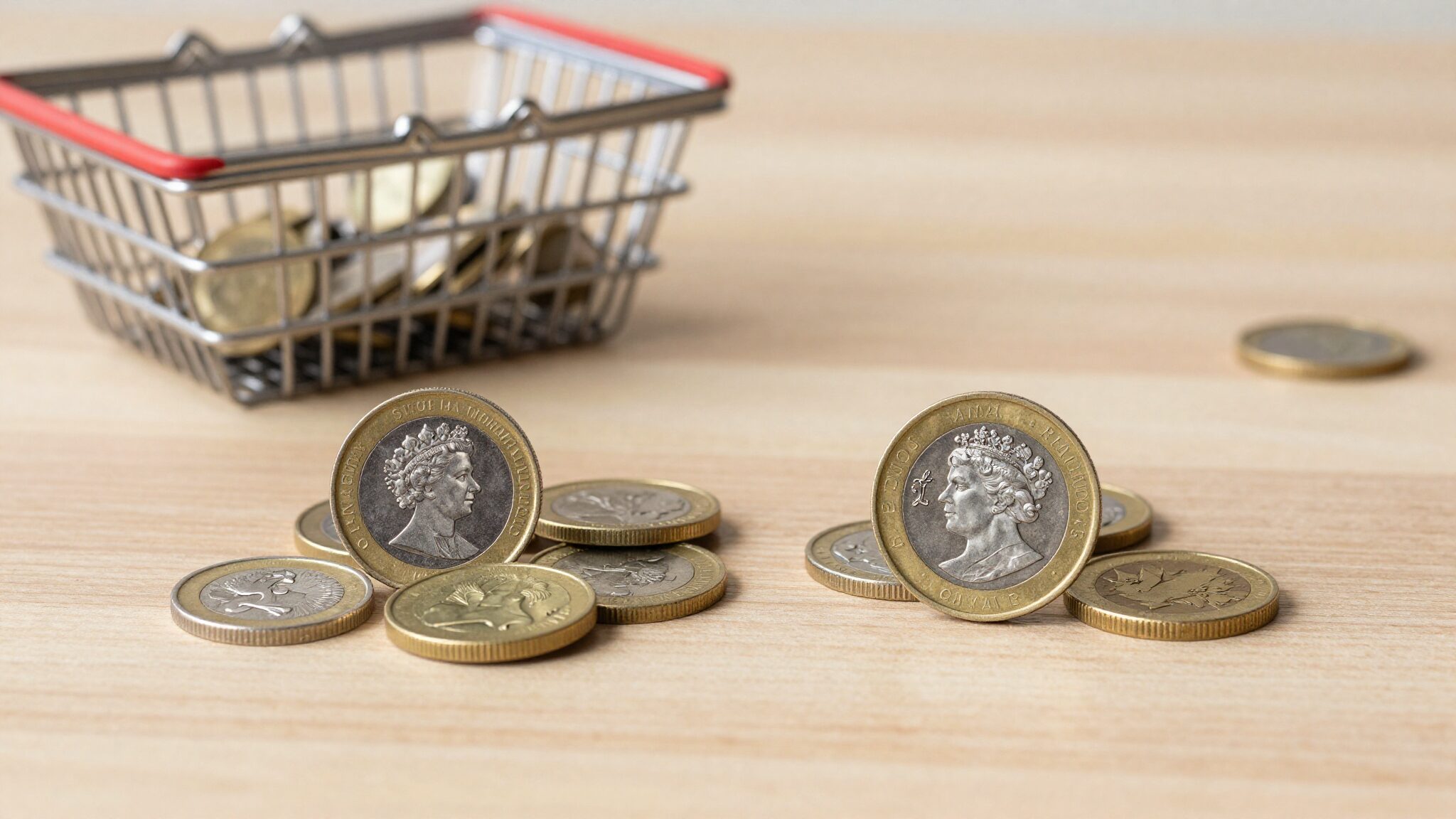 Pound and Canadian dollar coins comparing cost of living UK vs Canada