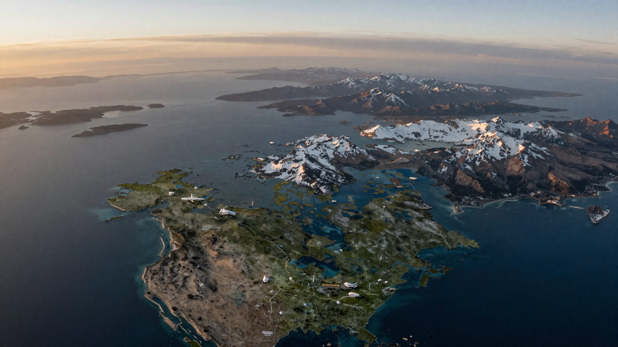 Aerial view of transatlantic flight path from London to Canadian Rockies illustrating UK to Canada immigration