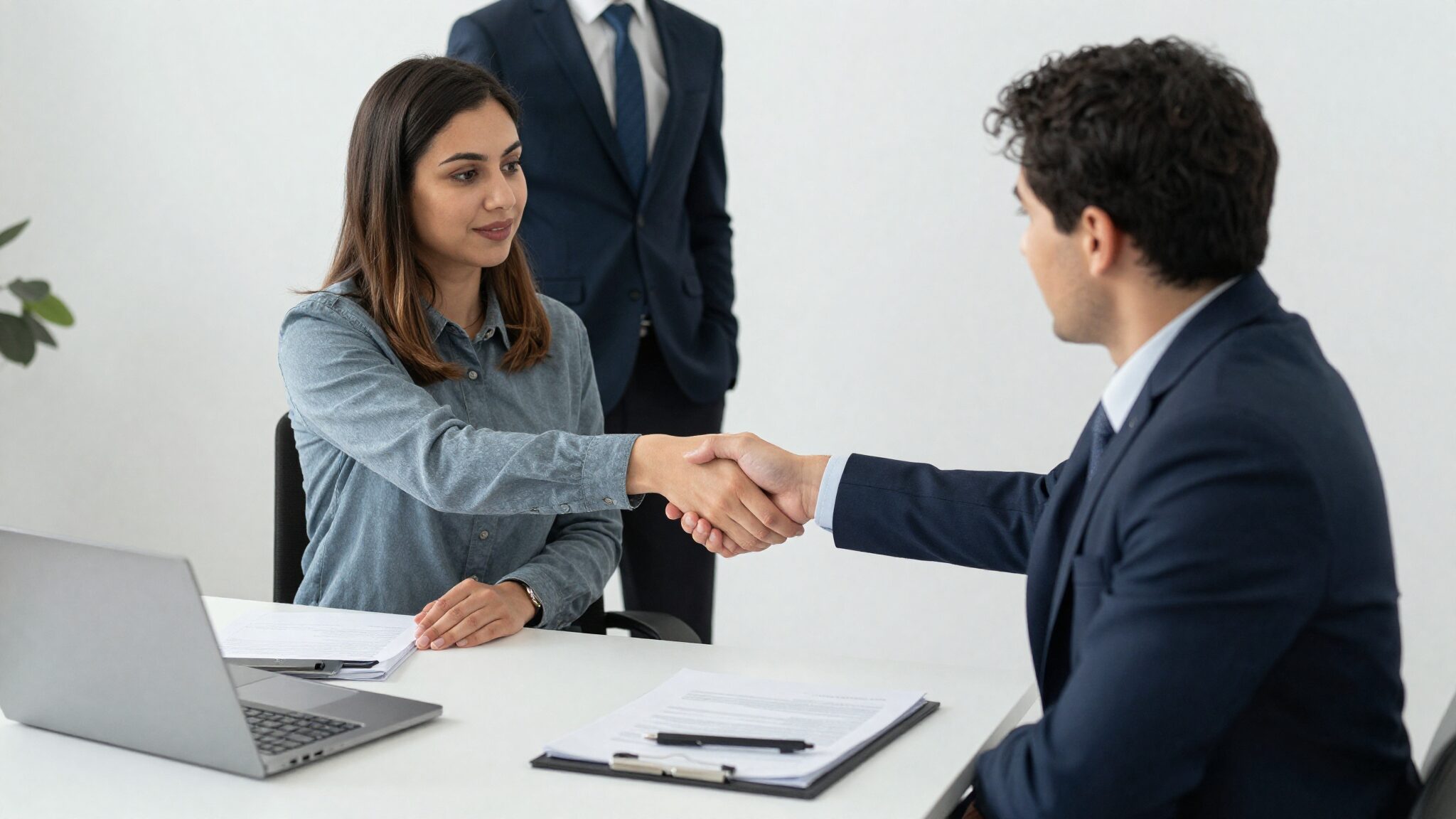 Canadian employer and British professional shaking hands over LMIA job offer