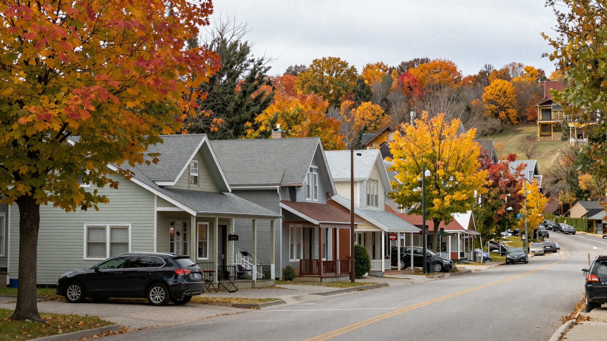 Rural Canadian town main street in autumn representing RCIP communities