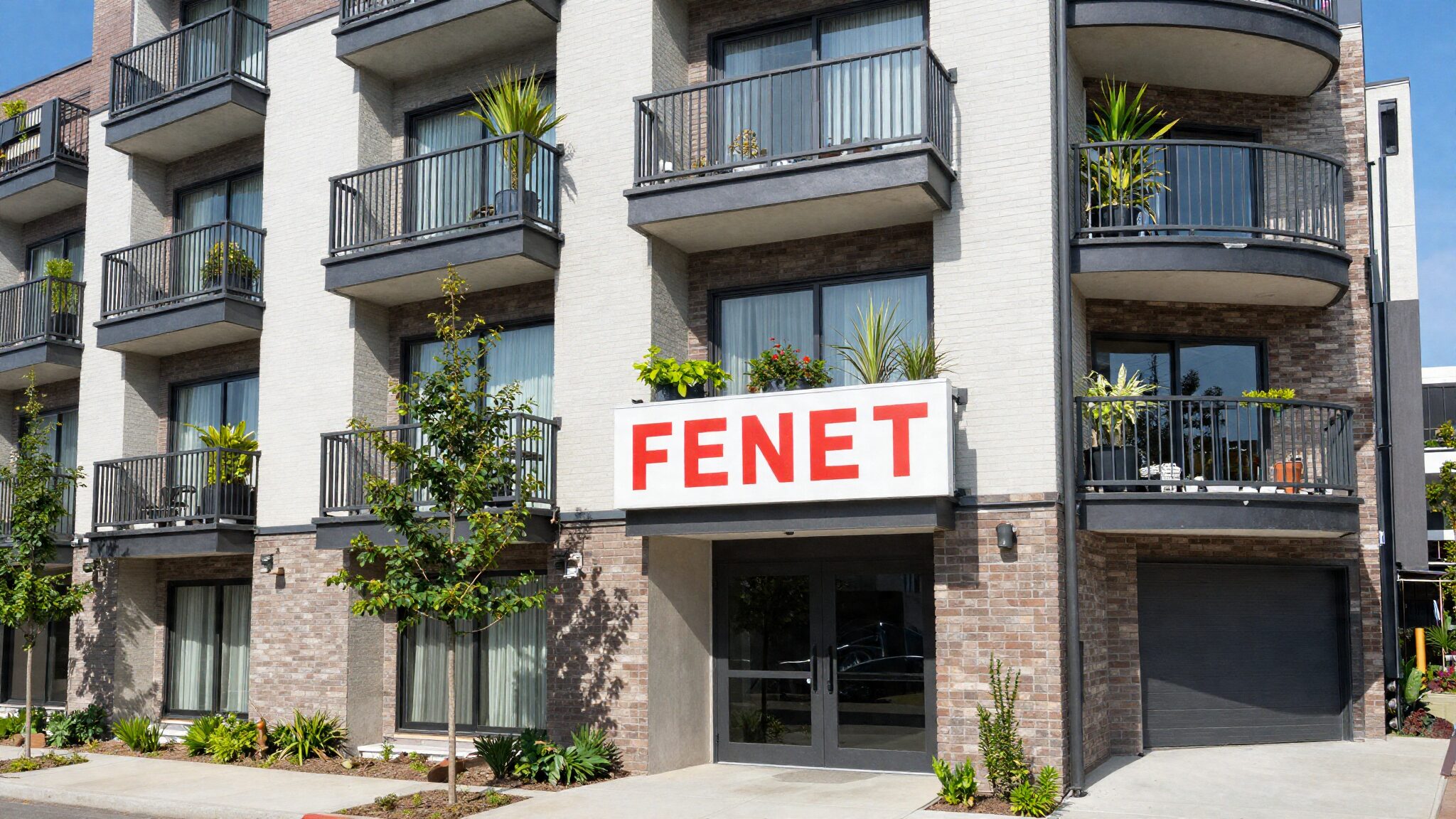 Modern Canadian apartment building with For Rent sign for UK newcomers