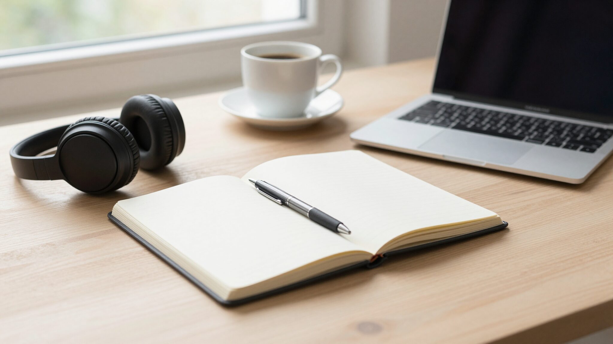 Study desk with headphones and notebook representing CELPIP vs IELTS English test preparation for UK applicants moving to Canada
