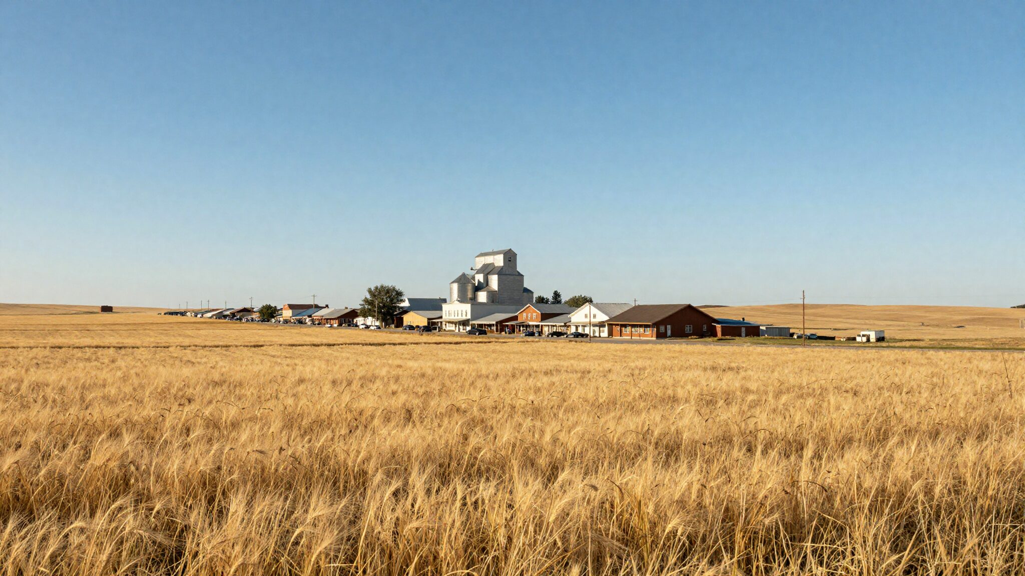 Saskatchewan prairie town with wheat fields and grain elevator representing the Saskatchewan Immigrant Nominee Program for UK applicants