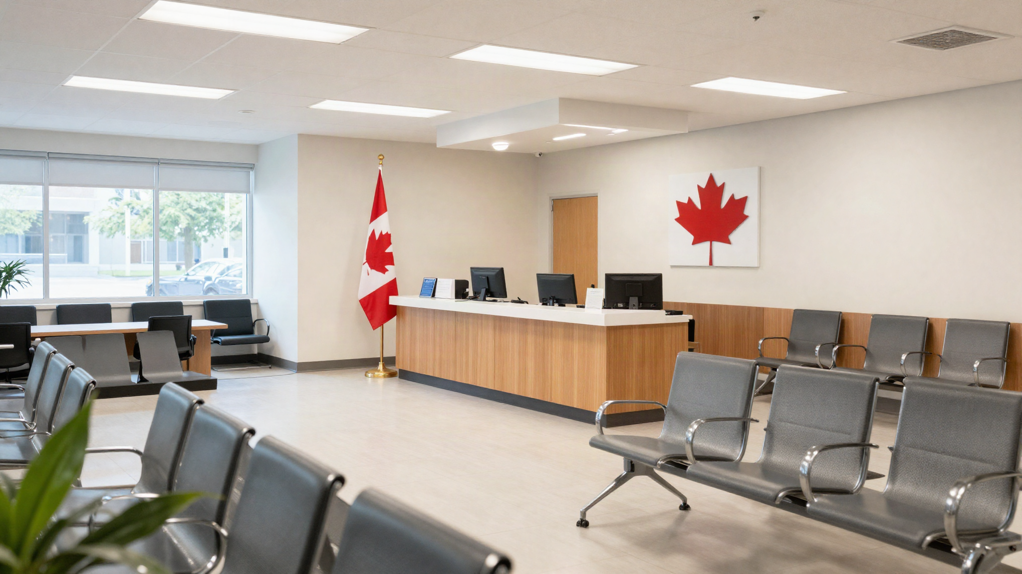 Government service office waiting area, illustrating applying for a Canada social insurance number
