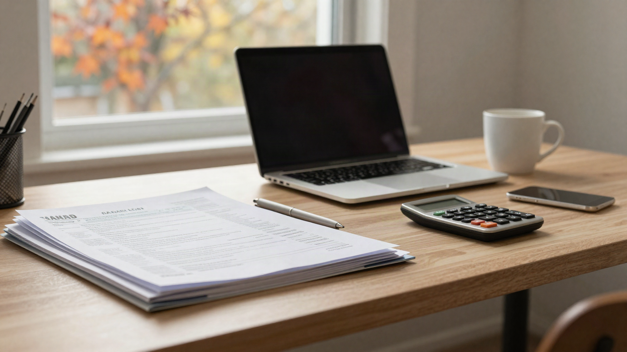 Desk with Canadian tax paperwork and a calculator illustrating Canada tax rates for UK newcomers