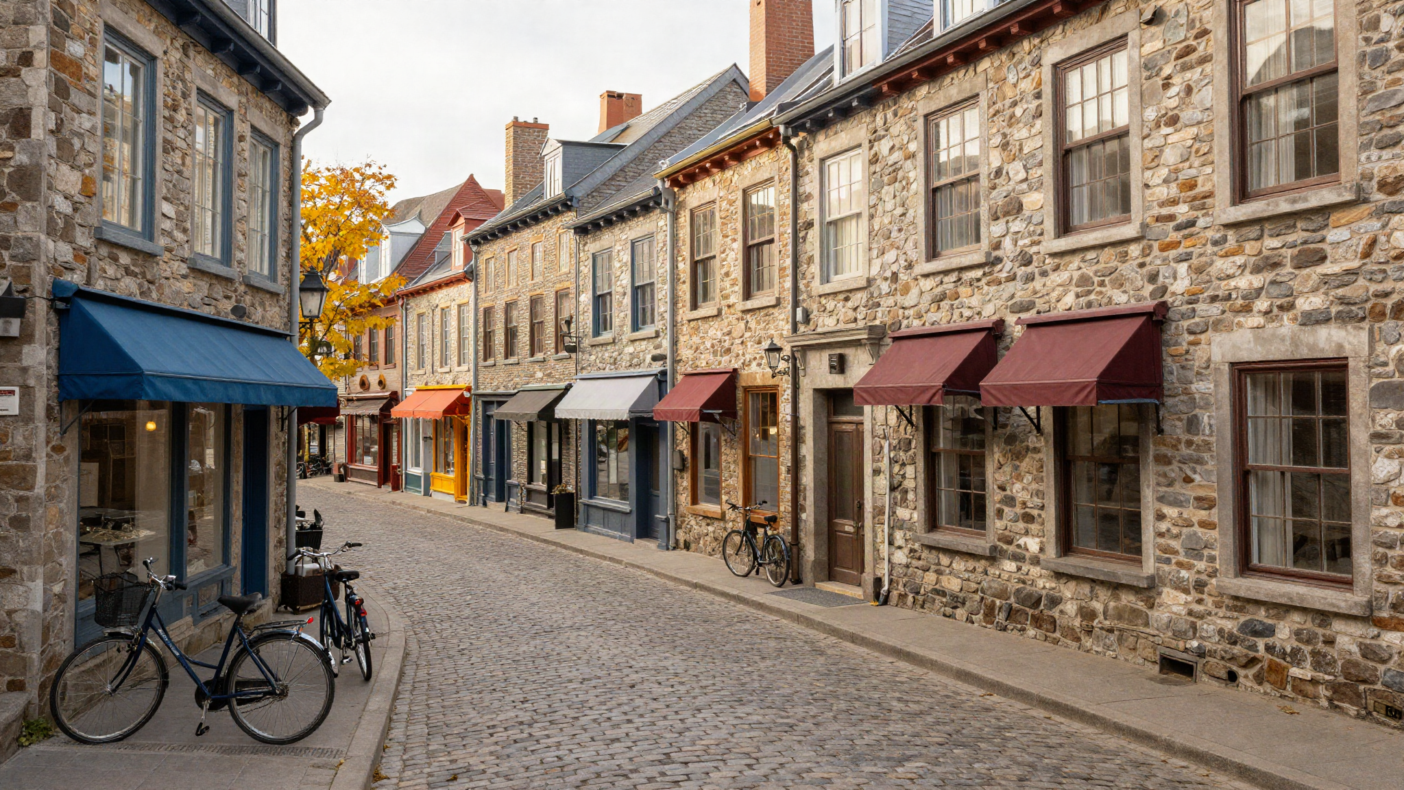 Cobbled heritage street in Quebec City representing French speaking Canada immigration routes
