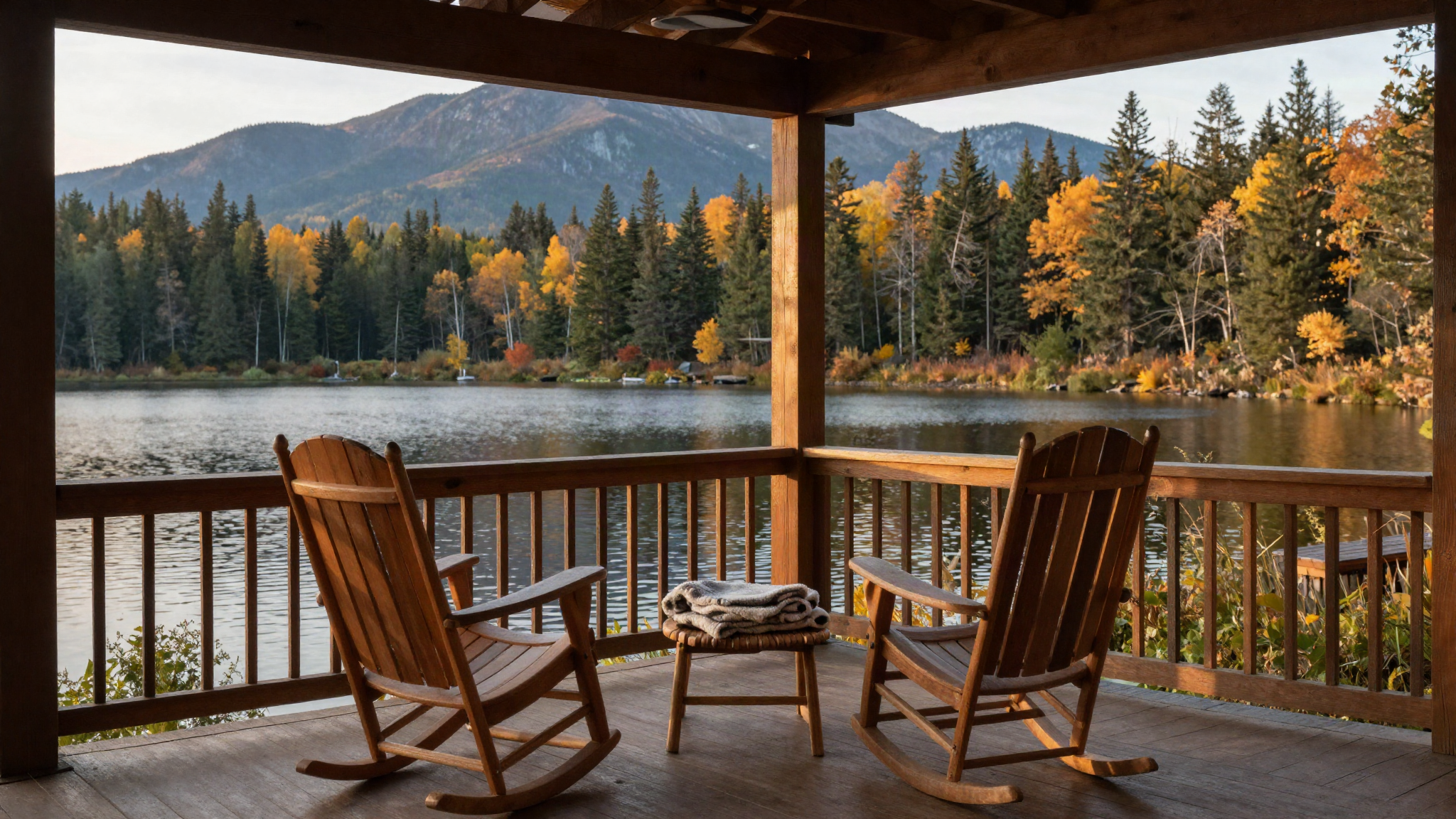 Lakeside cabin porch in autumn representing retiring to Canada from the UK